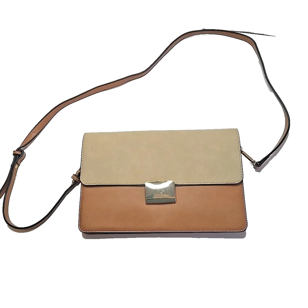 Chelsea28 Vegan Leather Color Block Brown Crossbody Purse Bag